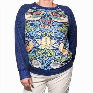 William Morris Strawberry Thief Art Raglan Sweatshirt Plus Size 1X XL Unisex